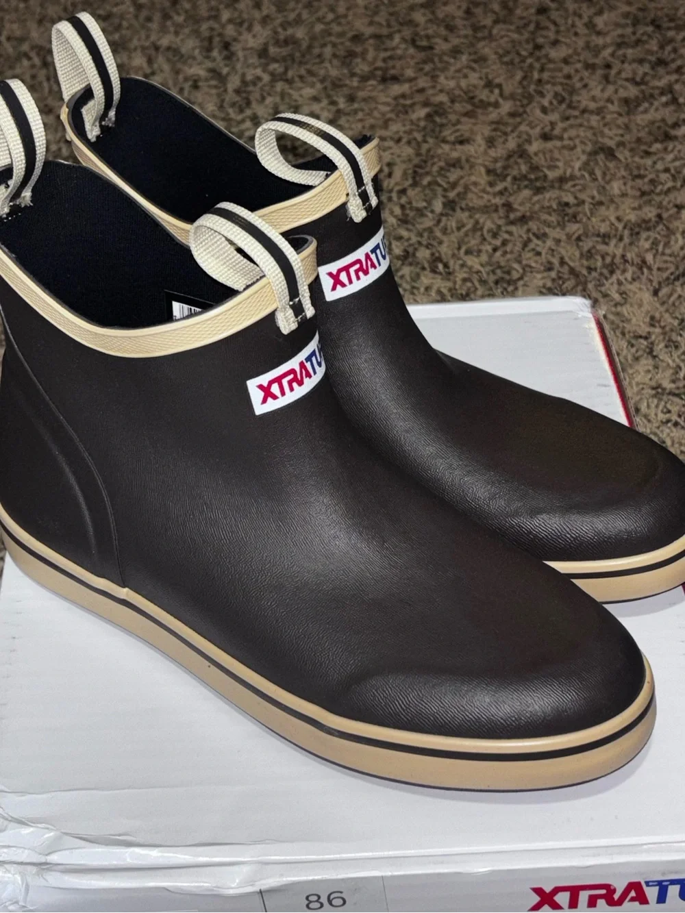 XTRATUF Kids' Ankle Deck Boot Kids 6 Brown Ankle Pull-On Rubber Slip Resistant